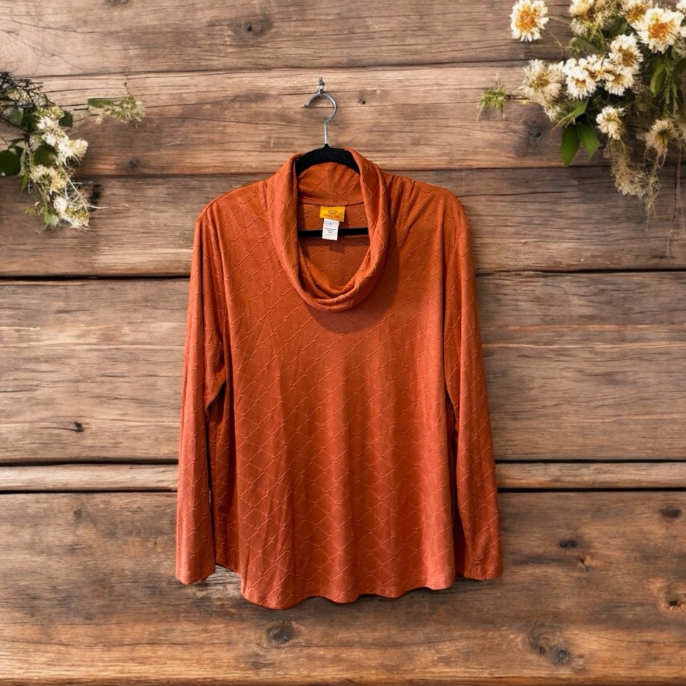 Ruby Rd. Rust Orange Cowl Neck Top